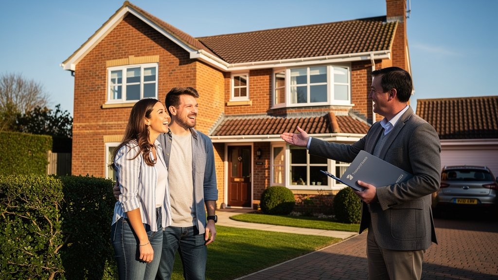 British homebuyers viewing a property in West Sussex with an estate agent
